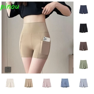 Poou Biker Quần Short Có Túi, Quần Short Tập Luyện Nữ Co Giãn Liền Mạch, Nâng Cơ Thể Thoáng Khí Đào Mông Giảm Béo Bụng Kiểm Soát Cơ Thể Shaper Hoạt Động Mặc