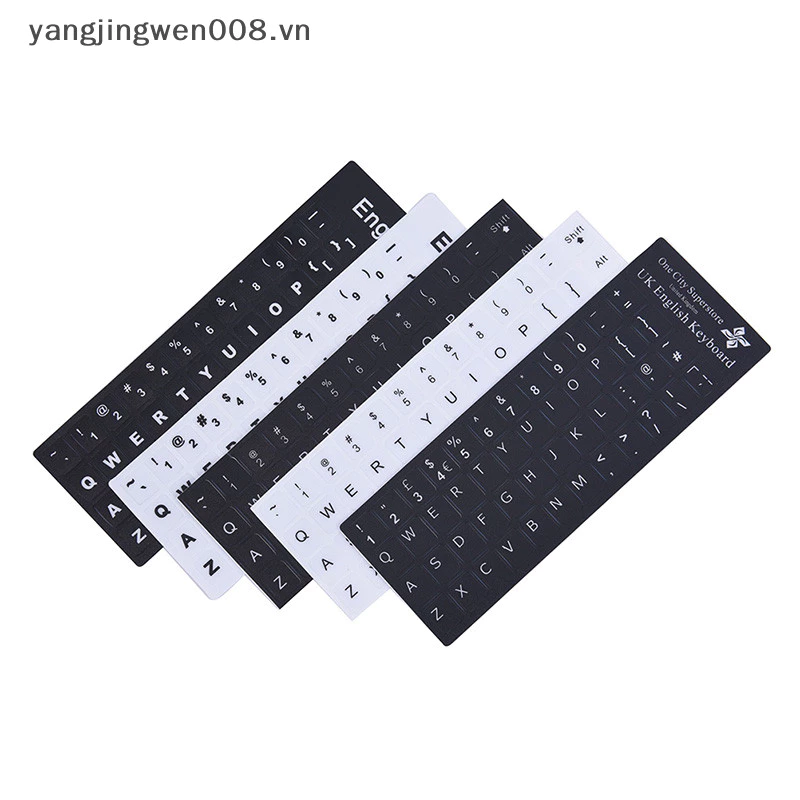 Yangwen Bàn phím tiếng Anh Nhãn dán thay thế màu trắng trên màu đen Bất kỳ máy tính xách tay máy tính PC nào.
