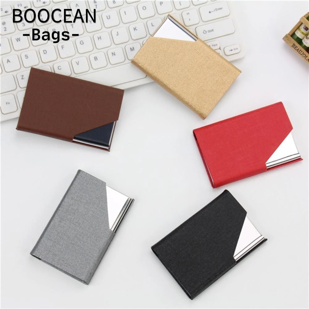 BOOCEAN Thẻ, Hộp đựng thẻ tên nhẹ bằng da PU, Khóa thời trang Slim Hộp đựng danh thiếp bằng thép không gỉ dành cho nữ