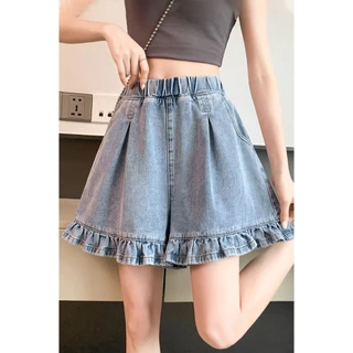 Size Lớn Quần Short Denim Nữ Mùa Hè Rời Chặt Cao Cấp Chữ a Mỏng Chân Rộng Plus Béo Quần Áo Nữ 100kg