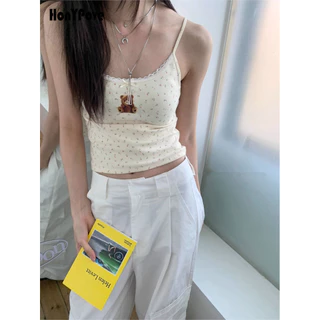 Honypove Ren Khâu Camisole Nữ Mùa Hè Phong Cách Mới Slim-fit In Hình Trăm