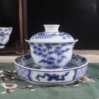 Jingdezhen Gốm Xanh Trắng Tuổi Lạnh Sanyou Gaiwan Đơn Trà Bộ Trà Sancai Kung Fu Bộ Trà Hộ Gia Đình bdad