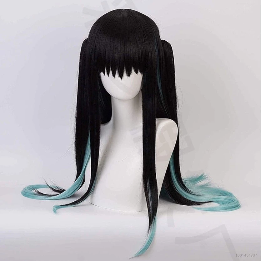 Beixiji-tokifei muichirou cosplay tóc giả đen / xanh gradient chịu nhiệt ren tổng hợp tóc giả phía trước