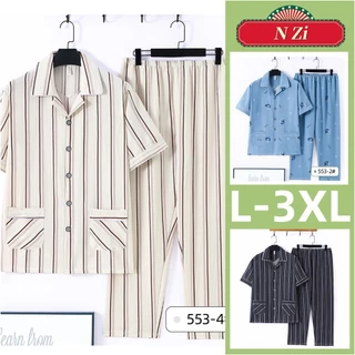 Bộ Đồ Ngủ Nam Cotton Đồ Ngủ Tay Ngắn Plus Kích Thước Bộ Đồ Ngủ Mùa Hè Phiên Bản Hàn Quốc Sọc Lưới Rời Giải Trí Người Loungewear L-3XL