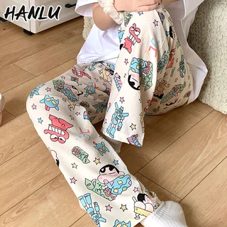 Hanlu Quần cotton rộng mới dành cho nữ Quần đi bộ hoạt hình có thể mặc bên ngoài