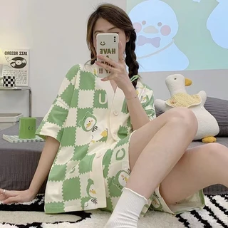 Eve Nữ Bộ Đồ Ngủ Mỏng Dễ Thương Plus Kích Thước Sinh Viên Homewear Phù Hợp Với Quần Short Tay Ngắn Bộ Đồ Ngủ Phù Hợp Với