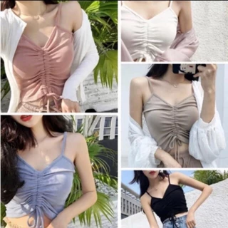 Áo Croptop Hai Dây Dệt Kim Rút Dây Xinh Xắn - Áo Kiểu Sexy Ảnh Thật