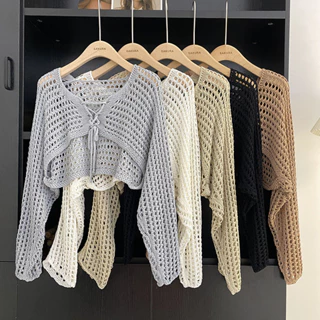 Dệt Kim Cardigan Nữ Rỗng Ren-up Mùa Hè Mới Phong Cách Hàn Quốc Đa Năng Chống Nắng Hàng Đầu Nữ