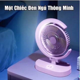 Quạt Tích Điện Để Bàn Gấp Gọn Có Đèn Led Công Suất Lớn 3 Chế Độ Gió Hình Mặt Trăng Tiện Dụng