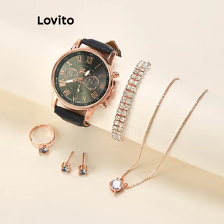 Đồng hồ Lovito nữ quartz hình tròn kim loại màu trơn thường ngày cho LCS02001