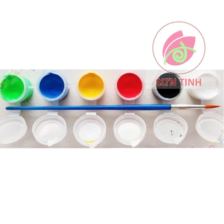 Màu nước ACRYLIC 6 MÀU CHÍNH KÈM 1 CỌ, mỗi ô 3ml, màu tô tranh, tô tượng