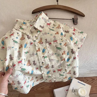 Áo Sơ Mi Trẻ Em Mùa Hè Bé Trai Bé Gái Áo Polo Tay Ngắn Chó Con Dễ Thương In Hình 2-6 Tuổi Unisex ChildT-shirt