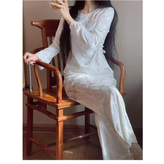 Mùa Xuân Thu Retro Phong Cách Trung Hoa Bộ Đồ Ngủ Pyjacquard Hồng Jacquard Loungewear Phong Cách Trung Quốc Phù Hợp Với Đồ Ngủ Cổ Tròn Bộ Đồ Ngủ Hai Mảnh