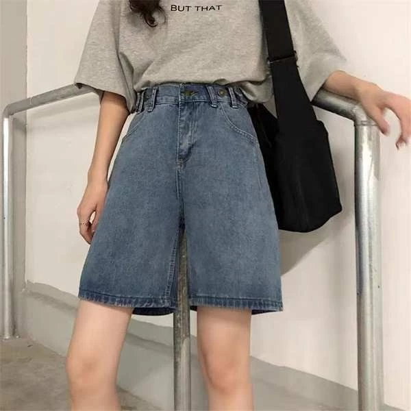 Size Lớn Béo Em Gái Denim Quần Short Nữ Mùa Hè Phong Cách Mới Cao Cấp Rời Ôm Hơn Nhìn Phù Hợp Với Chữ a Thẳng Năm @