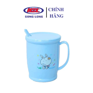 Cốc nhựa uống nước có nắp tặng kèm thìa thương hiệu nhựa song long