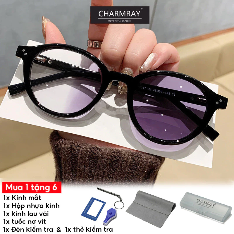 CHARMRAY Kính mắt chống bức xạ thời trang  cho nam và nữ TR90 Khung tròn