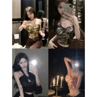 Hot Girl Tube Top Bướm Dây Neo Dây Thanh Dây Buộc-Dye Phong Cách Ngắn Influencer Mặc Bên Ngoài Lập Kế Hoạch Slim-fit Dark