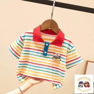 [Giảm Giá] Cotton Nguyên Chất Mùa Hè Phong Cách Mới Hoạt Hình Dễ Thương Bé Trai Bé Gái Trẻ Em Sọc Ve Áo Áo Thun Tay Ngắn Áo Sơ Mi polo