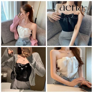 Uaenau Nơ quây Áo hai dây, Áo không tay thoáng khí mùa hè, Tiệc đi biển Polyester màu trơn dệt kim không tay Slim Crop Top