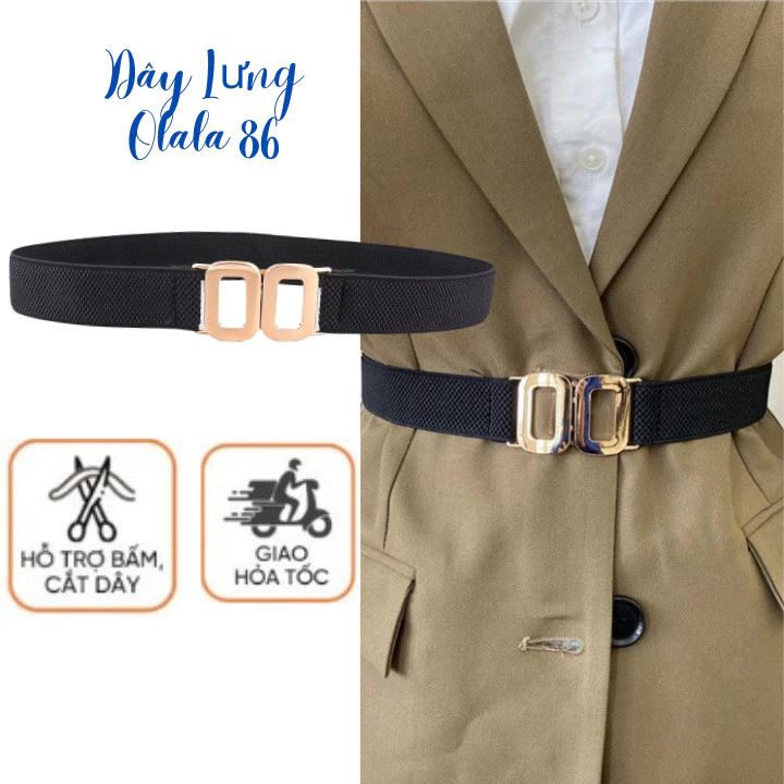 Thắt lưng co giãn nam nữ, dây nịt khóa chữ nhật, dây thắt lưng cho váy, quần áo blazer OLL302