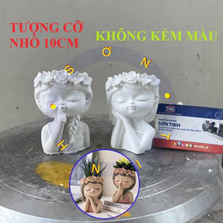 Tượng thạch cao không kèm màu cô gái làm giá đỡ bút bình hoa mini trang trí bàn học