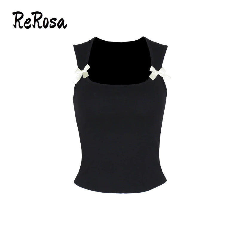 Rerosa Nữ Tank Top 2024 Màu Sắc Tương Phản Nơ Cổ Chữ U Slim Fit Casual Tất Cả Trận Đấu Camisole