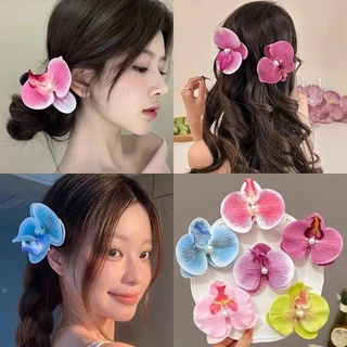 Kẹp Tóc Phong Lan Ngọt Ngào - Kẹp Tóc Hoa Phalaenopsis - Kẹp Mỏ Vịt Bên Nổ - Barrettes Bãi Biển Hàn Quốc Hairgrip - Kẹp Tóc Hoa Ngọc Trai Tinh Tế - Phụ Kiện Tóc