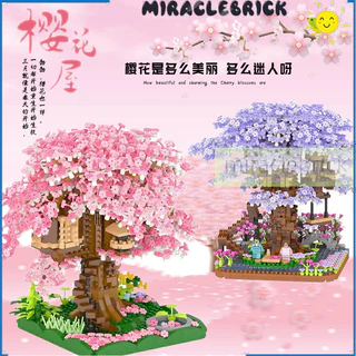 Quà tặng ngày trẻ emPink Tím Sakura Treehouse Xếp Hình Lắp Ráp Khối Xây Dựng Mô Hình DIY Người Bạn Trưởng Thành Đồ Chơi Trẻ Em Quà Tặng Sinh Nhật