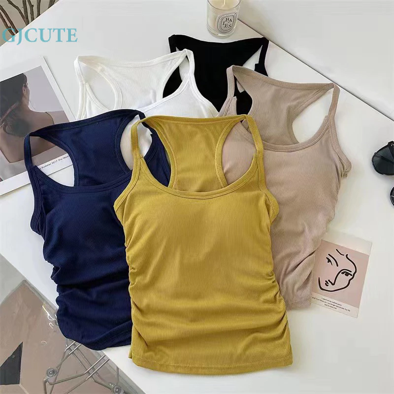 Gjcute Áo tank top Hai Dây Có Mút Đệm Ngực Phong Cách Pháp Thời Trang Quyến Rũ Cho Nữ