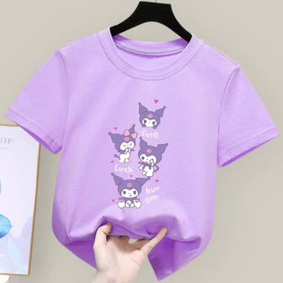 Trẻ mới biết đi Kawaii Áo Sơ Mi Thường Ngày Kuromi Hoạt Hình Unisex Trẻ Em Áo Thun Cho Bé Gái