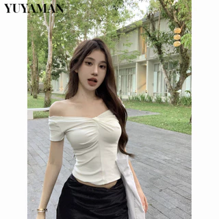 YUYAMAN áo phông áo thun nữ croptop baby tee Trendy Casual thời trang Vintage WTX2430QWS 13Z240328