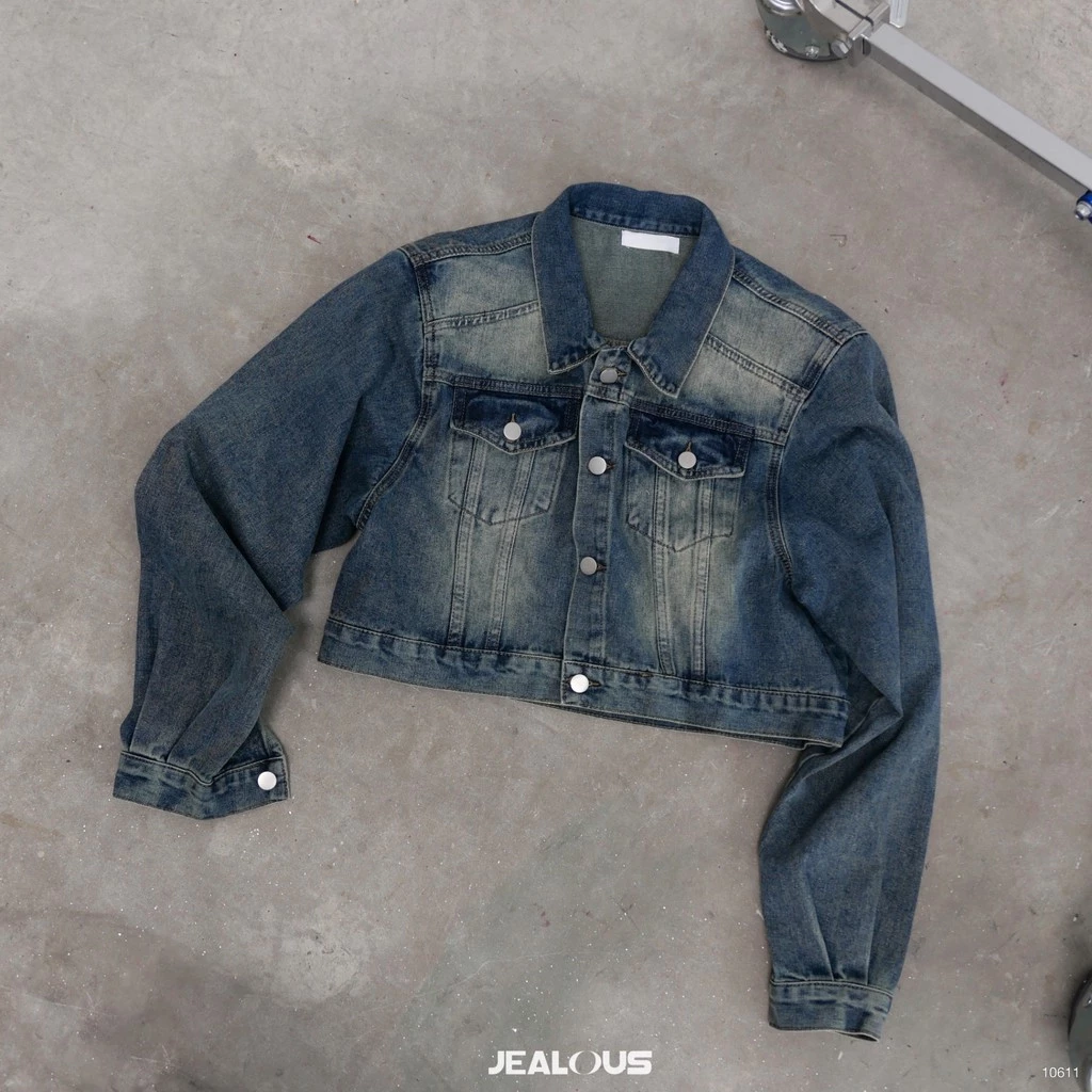 Áo khoác jeans crop mài vai và thân benni - 10611