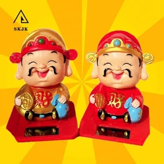 Skjk Solar Noding God of Wealth Đồ chơi, Thủ công trang trí để bàn Tượng giàu có sắp ra mắt, Sự giàu có cầu nguyện sáng tạo dễ thương Sự giàu có đến thành công Đồ chơi lắc đầu năng lượng mặt trời Linh vật để bàn