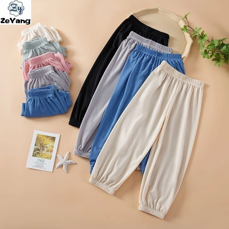 [Zy] 90-160cm Hàng có sẵn Quần legging lụa băng cho trẻ em Quần ống rộng Quần thường ngày lắc thẳng màu kẹo cho bé co giãn dáng rộng phù hợp đơn giản