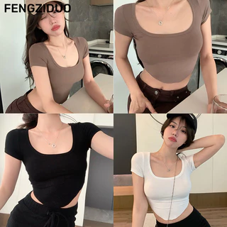 FENGZIDUO áo croptop áo thun nữ baby tee xu hướng hàn quốc Xu hướng Dễ thương WTX2420D1C 9Z240227