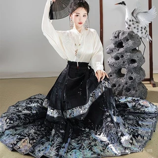 Quần Áo Nữ Trung Quốc Mới Mặc Trọn Bộ Mùa Xuân 2024 Phong Cách Trung Hoa Cải Tiến Hanfu Top Ôm Hơn Nhìn Pony Váy Hai Mảnh QAVT