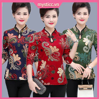 Mys Nữ Sườn Xám Áo Ngắn Tay / Dài Tay Slim Fit Thời Trang Đáy Áo Sơ Mi In Hoa Thường Ngày