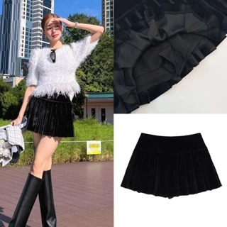 Youhee Velvet High Waist with Safety Pants Pleated Skirt