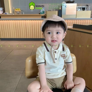 Đồ Bộ Cộc Tay Cho Bé Trai KIMCHIBABY Vải Cotton 4C Thêu Gấu Quần Túi Hộp, Bộ Quần Áo Polo Cho Bé Mặc Đi Chơi CK403