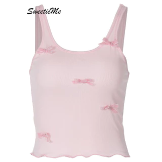 Sweeticme Nữ 2024 Mới Thời Trang Màu Nơ Tất Cả Trận Đấu Nhân Quả Áo Camisole