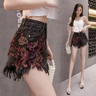 Quần Short Denim Nữ Quần Short Thường Ngày Quần Nóng Quần Short Denim Nữ Mùa Hè Phong Cách Mới Phiên Bản Hàn Quốc Cao Cấp Thêu Chữ a Ống Rộng Rời Ôm Hơn Nhìn ins Quần Nóng Hợp Thời Trang