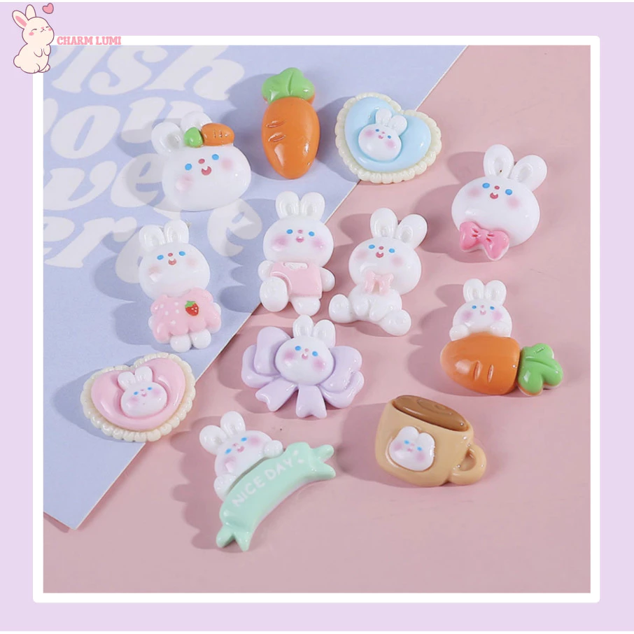 Charm Thỏ Mini Trang Trí ,Handmade Ốp Lưng,Bình Nước,Nón Bảo Hiểm,KẹpTóc [1 cái ] -Charm Lumi
