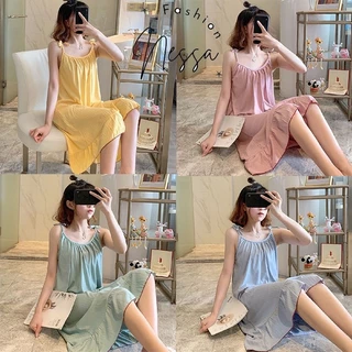 XẢ KHO 40K  Pijama Váy Ngủ Nữ Hai Dây Mặc Ở Nhà Mùa Hè Vải 4 Chiều Bộ Đồ Cộc Tay Xuân Thu Đi Chơi Biển VN23