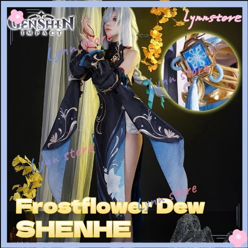 Trò Chơi Cosplay GENSHIN TÁC ĐỘNG SHENHE Sườn Xám Tóc Giả Phụ Kiện Phù Hợp Với FROSTFLOWER DEW SHEHE Trang Phục Hóa Trang Trọn Bộ