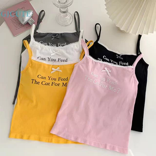 Gjcute Mùa Hè Nữ In Chữ Nơ Ren Chắp Vá Không Tay Slim Camisole Có Miếng Lót Ngực WTD