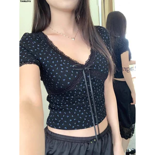 TIANLEYU áo phông áo thun nữ croptop baby tee Casual Comfortable xu hướng Fashion WTX2430NZK 12Z240322