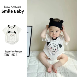 Mùa Hè Mỏng Quần Áo Cho Bé Trai Và Bé Gái Áo Liền Quần Ngắn Tay 0-2 Tuổi Sơ Sinh Cotton Nguyên Chất Siêu Dễ Thương Hoạt Hình Chó Con Body Phong Cách Hàn Quốc