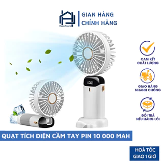 Quạt mini cầm tay HSON pin khủng 10 000 MAH, quạt tích điện gấp gọn 5 cấp độ gió linh hoạt, hiện thị đèn led % pin