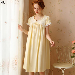 Phong Cách Cung Điện Váy Ngủ Ngắn Tay Nữ Xuân Hè Ngắn Tay Bộ Đồ Ngủ Cotton Đầm Cô Gái Ngọt Ngào Bộ Đồ Ngủ Công Chúa Váy Ngắn Rời Pháp Retro Có Thể Mặc Bên Ngoài