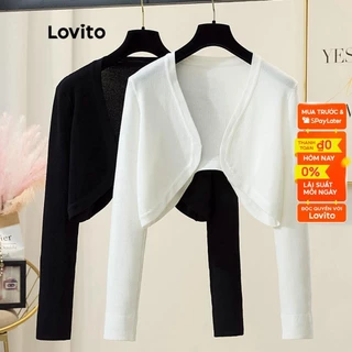 Áo cardigan Lovito tay dài không đối xứng màu trơn cơ bản cho nữ LNL03016 (màu trắng/ đen)